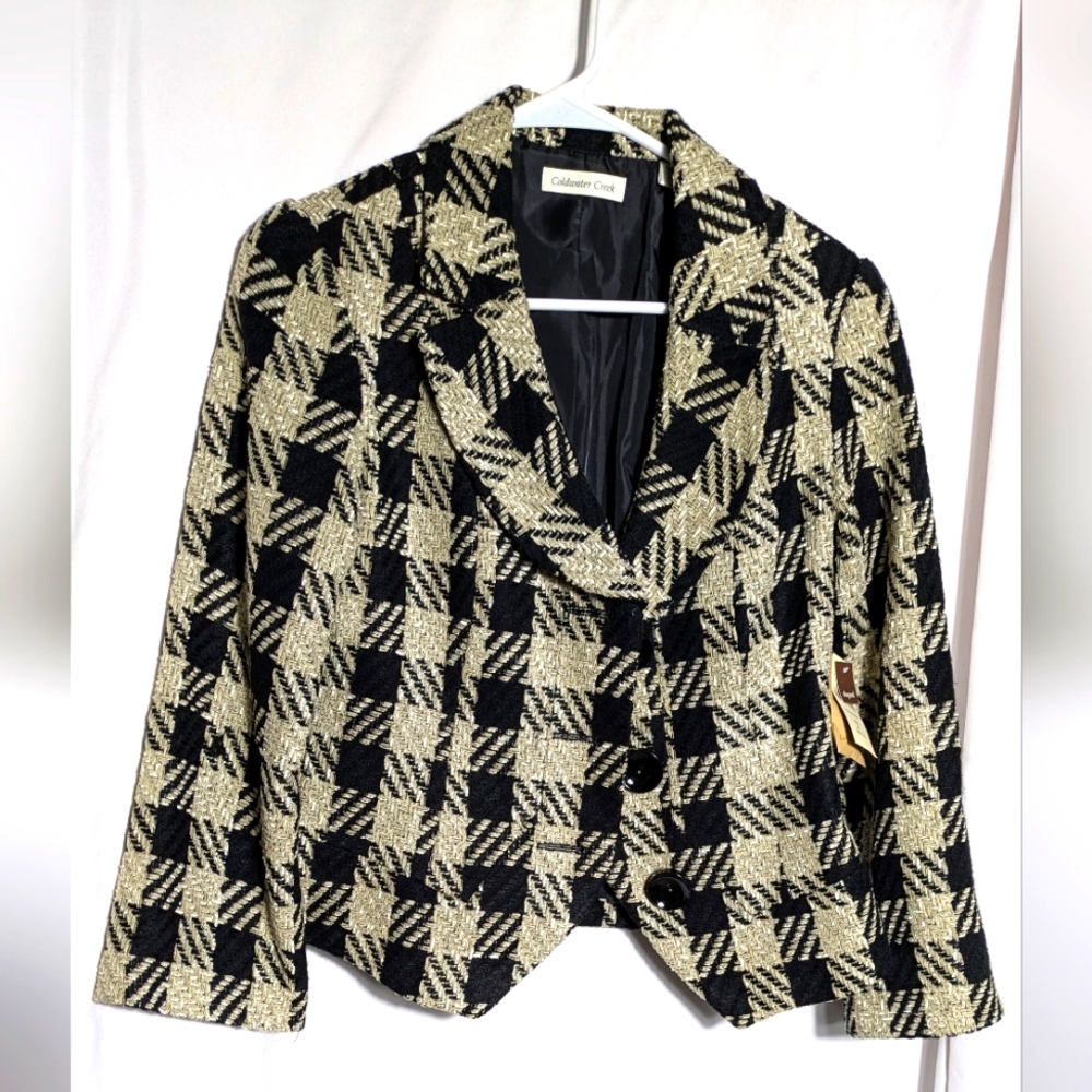 NWT Coldwater Creek Black &‎ Tan Checked Career Blazer |Size 10P